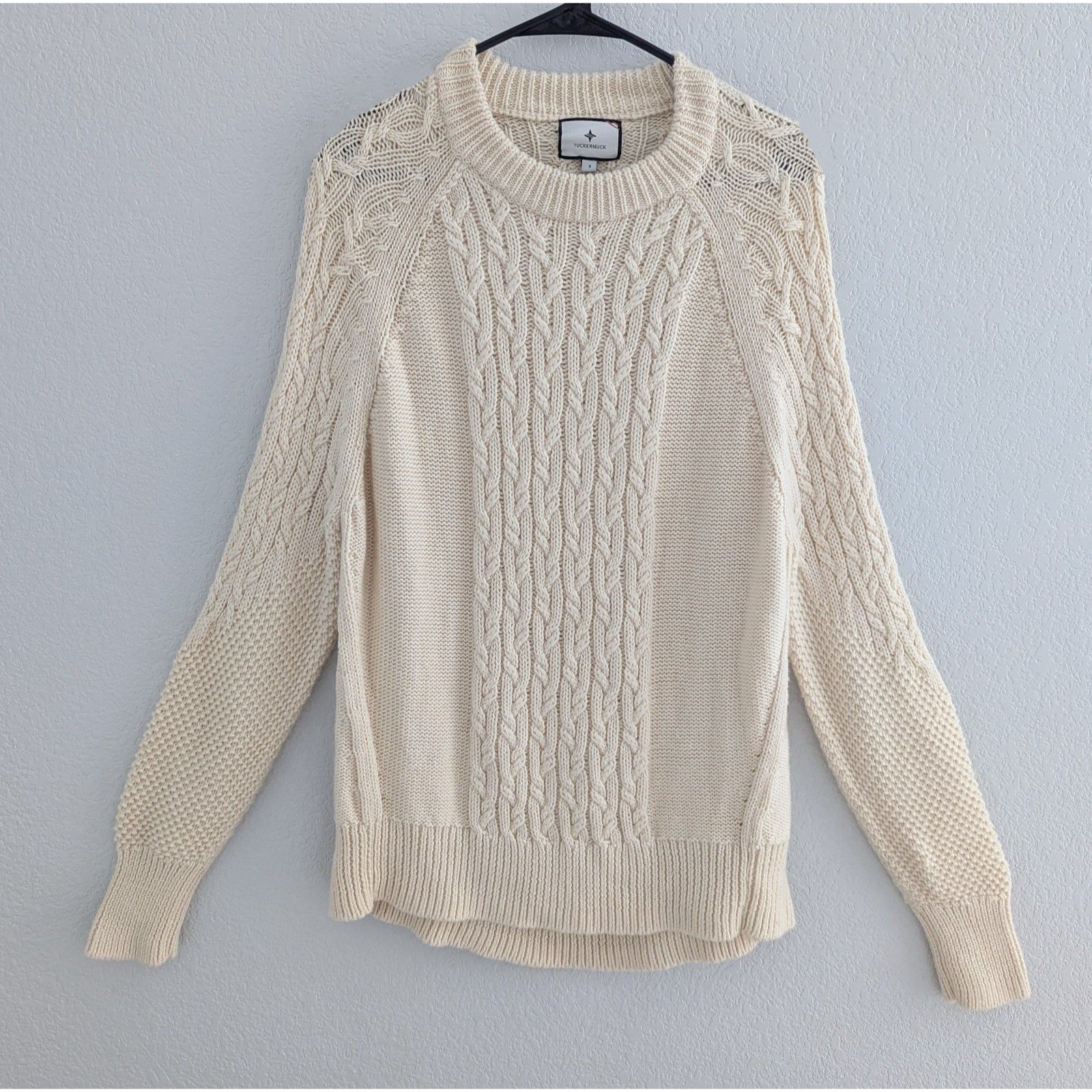 Tuckernuck Charles Mixed Cable Knit Sweater Women's Sz Small Cream Wool Pullover